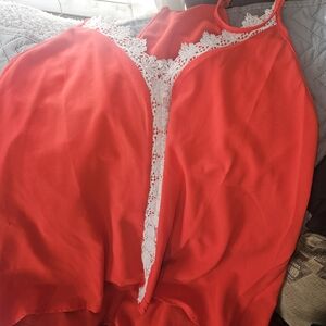 Red Lace Trim Tank Top